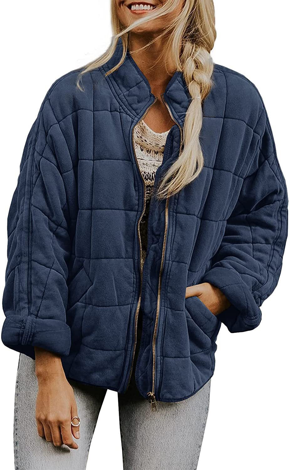 Kadın Oversize Peluş Kare Desenli Mont