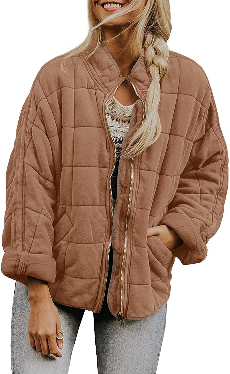 Kadın Oversize Peluş Kare Desenli Mont
