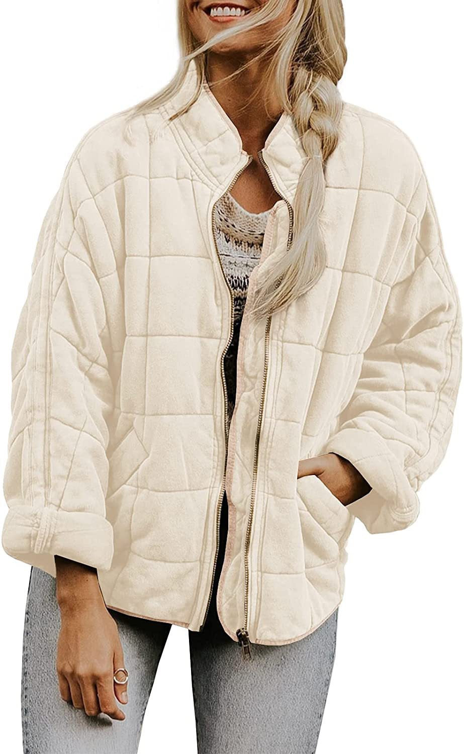 Kadın Oversize Peluş Kare Desenli Mont