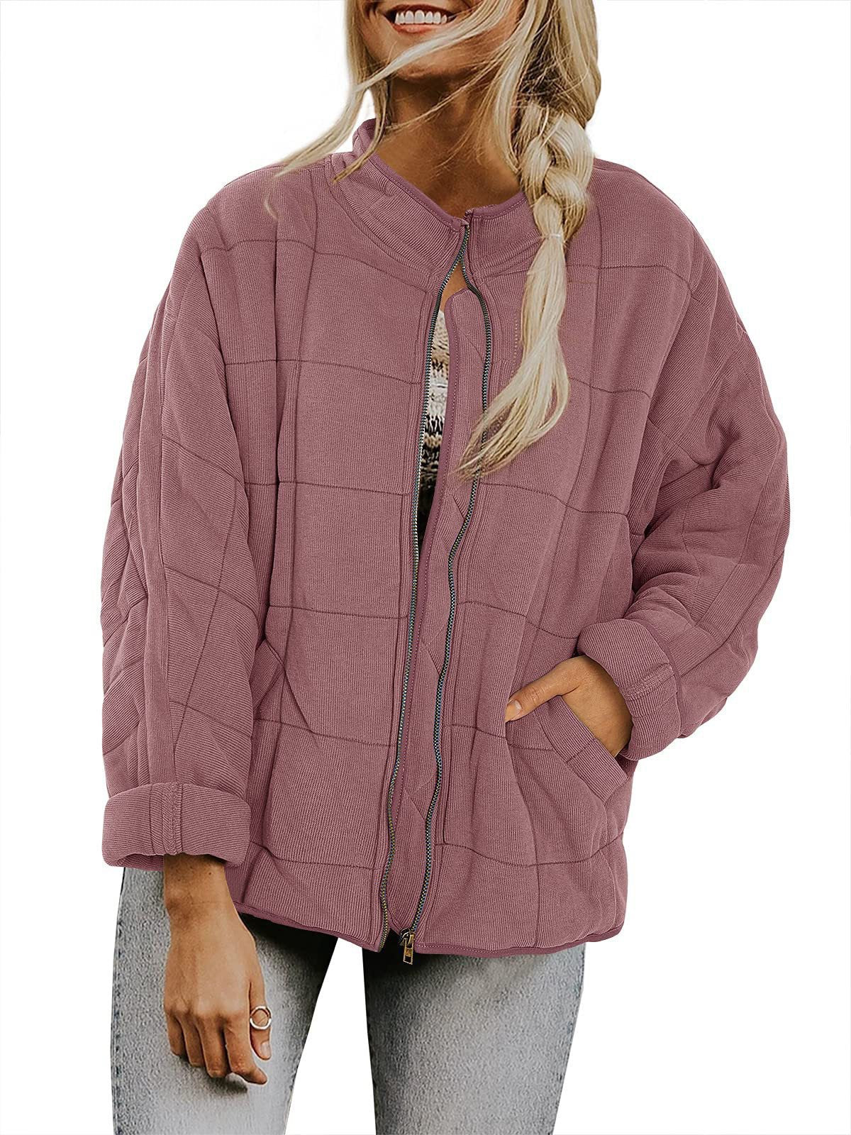 Kadın Oversize Peluş Kare Desenli Mont