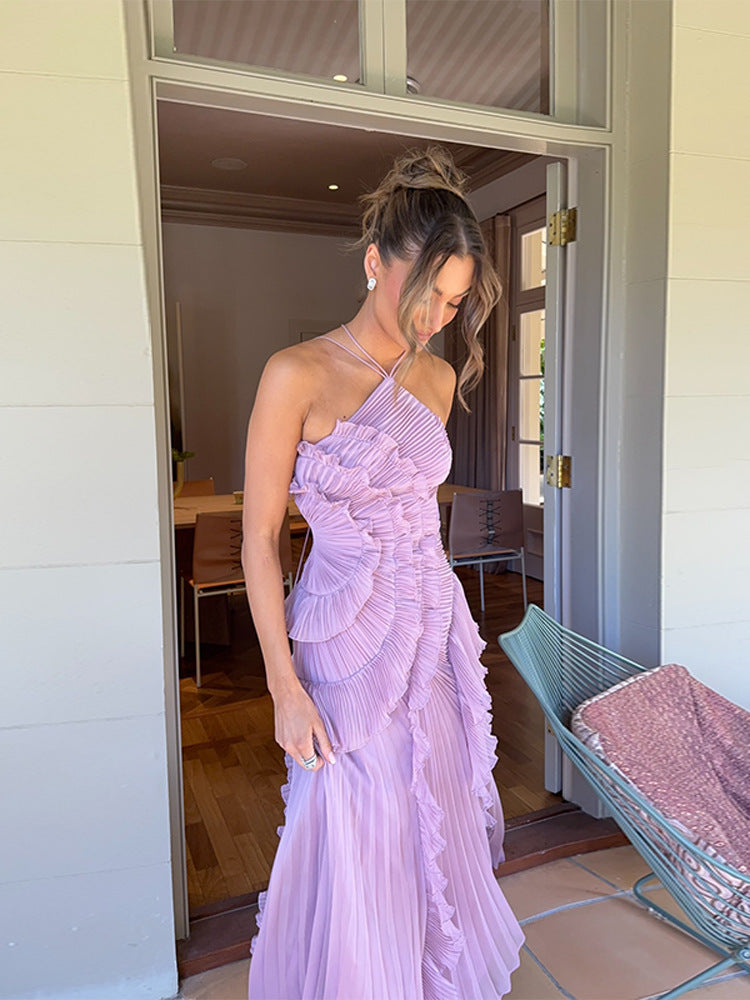 Lamoderoyale™ | Viola Pleated Şifon Elbise