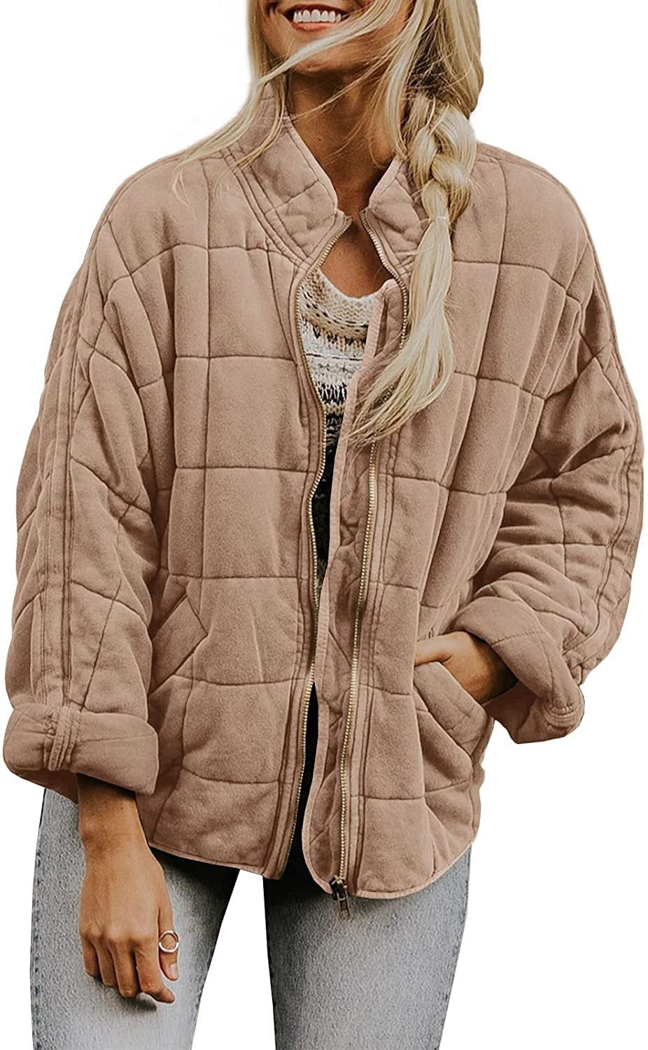 Kadın Oversize Peluş Kare Desenli Mont