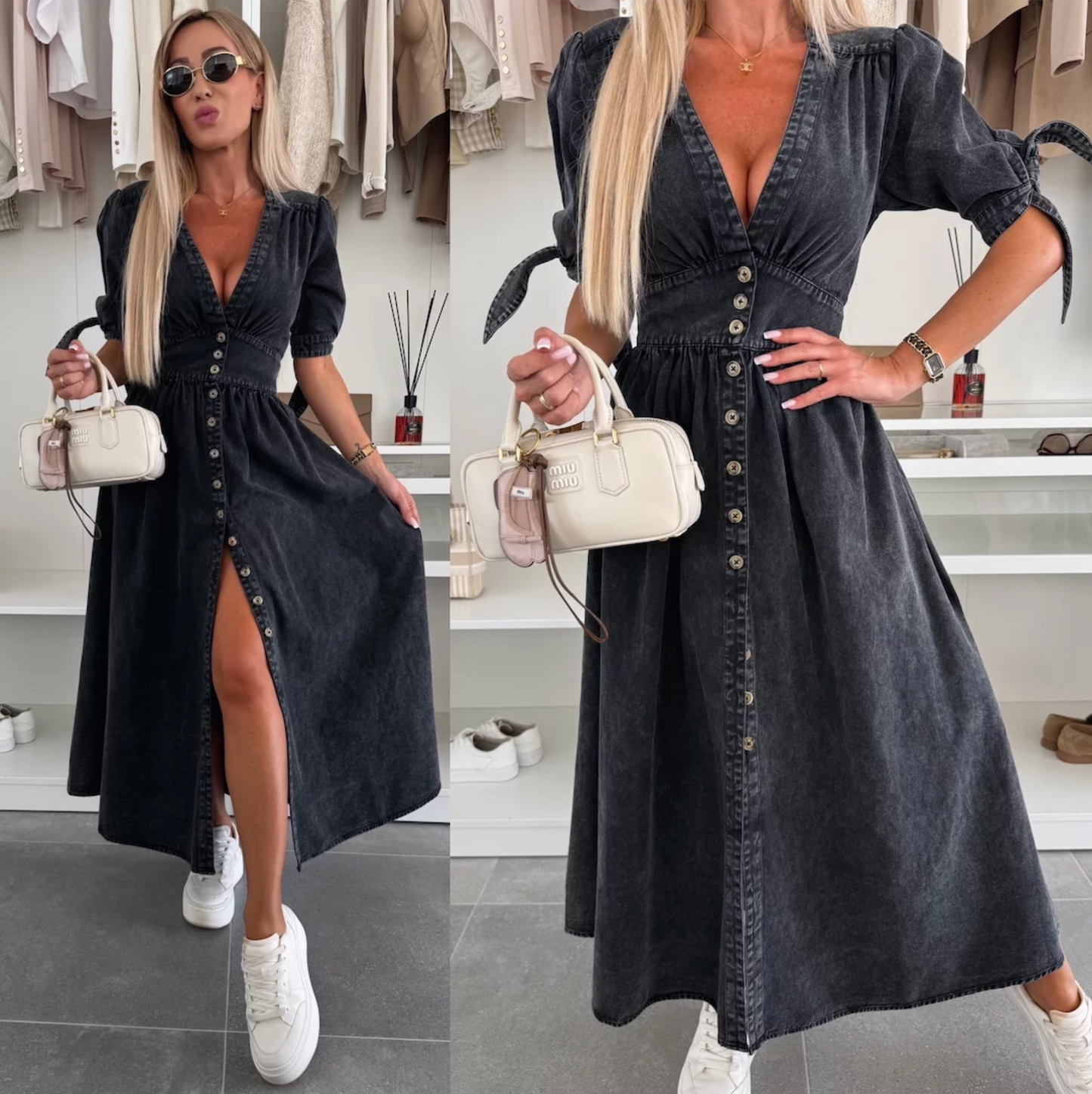 Lamoderoyale™ | Luxe Parlak Kot Elbise