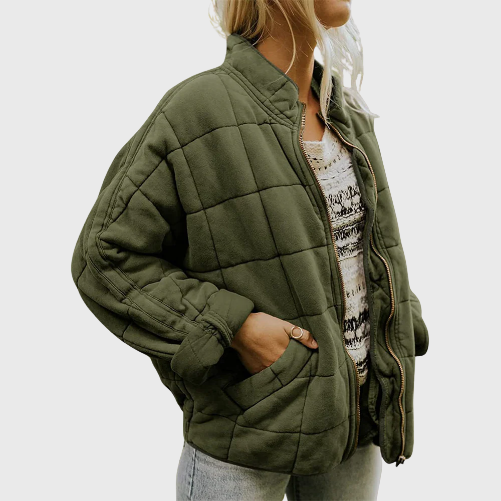 Kadın Oversize Peluş Kare Desenli Mont
