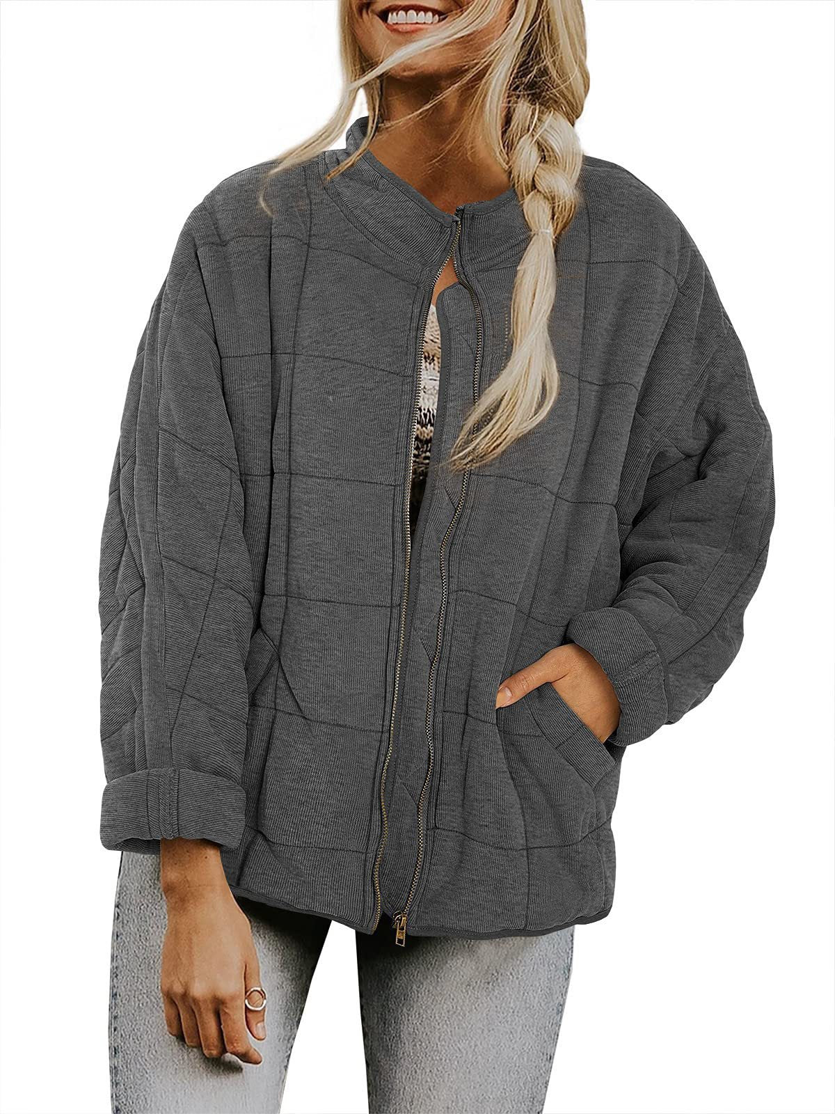 Kadın Oversize Peluş Kare Desenli Mont
