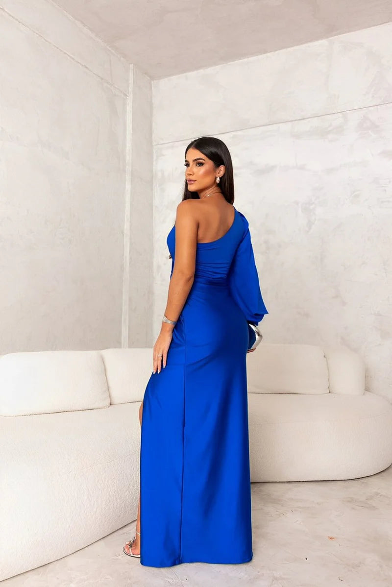 Lamoderoyale™ | Yolina Tek Omuz Saten Gece Elbisesi