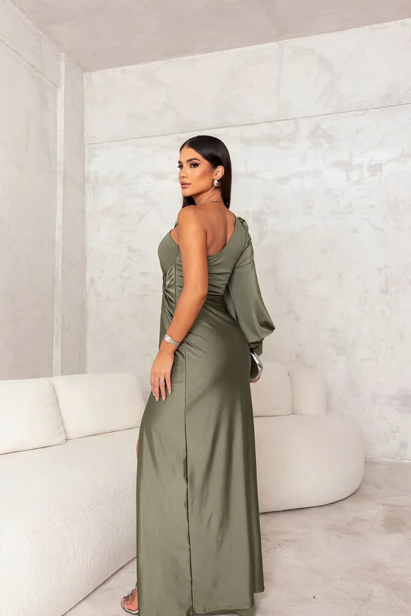 Lamoderoyale™ | Yolina Tek Omuz Saten Gece Elbisesi