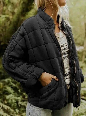 Kadın Oversize Peluş Kare Desenli Mont