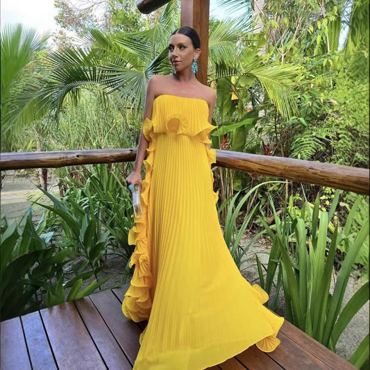Lamoderoyale™ | La Mode Royale – Kat Kat Volanlı Straplez Elbise