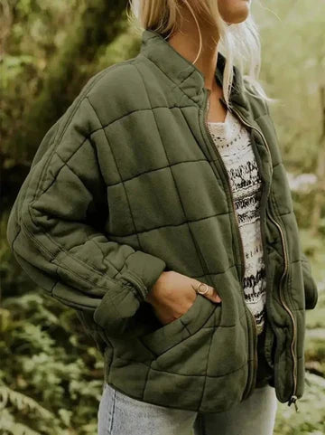 Kadın Oversize Peluş Kare Desenli Mont